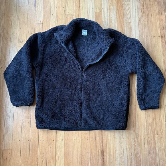 Victoria's Secret Pink Black Sherpa Full Zip Teddy Fleece Jacket Size L Cozy - Picture 4 of 14